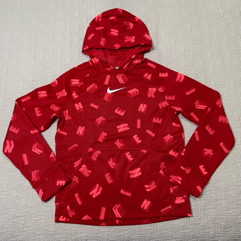 Nike Youth Therma-fit Imperial Red Logo Pullover Hoodie Size Large DD8536-657